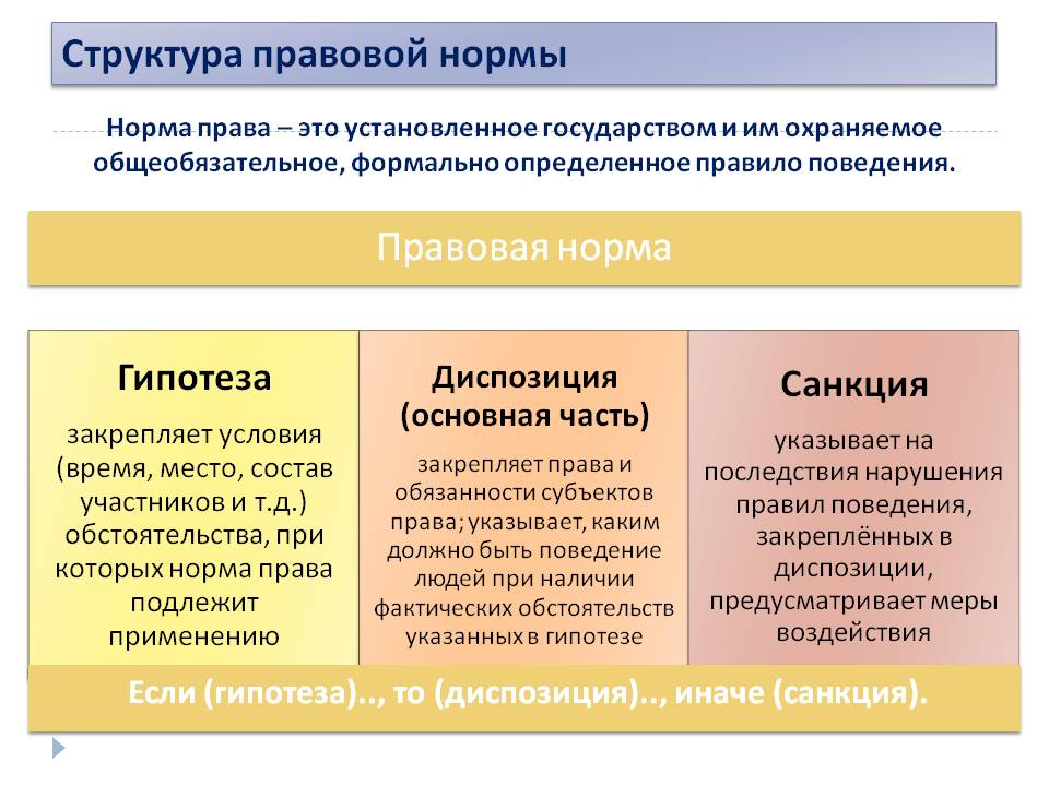 Определяет правовые последствия несоблюдения требований нормы. Определение структуры правовой нормы. Структура правовой нормы состоит из следующих частей. Структура юридической нормы.